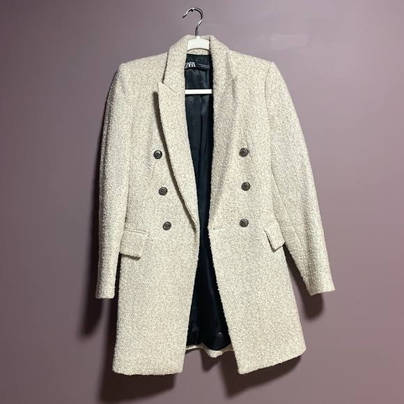 Zara Longline Wool Blend Boucle Blazer, XS - Picture 5 of 6